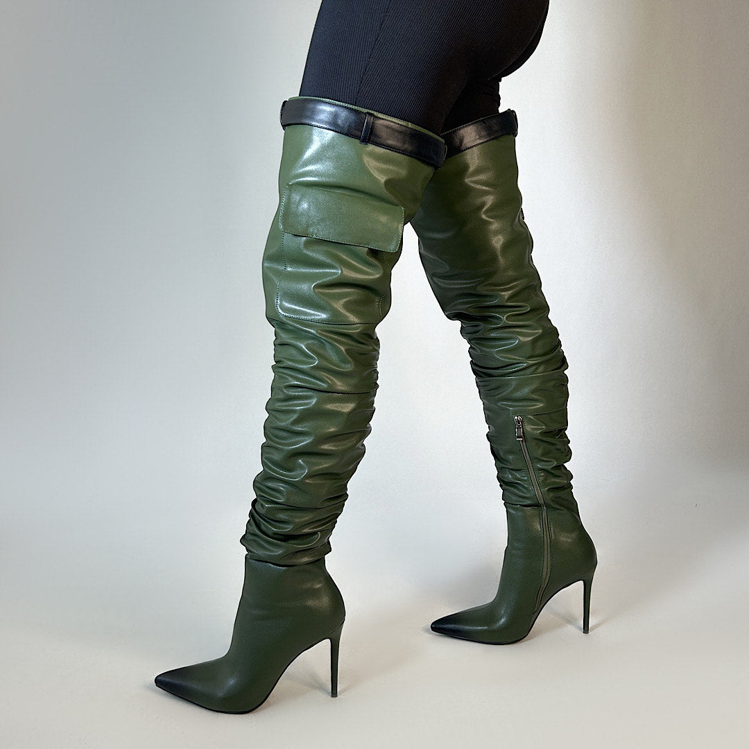 Preorder Nelson Olive Thigh High Boots ETA 12 15 12 25